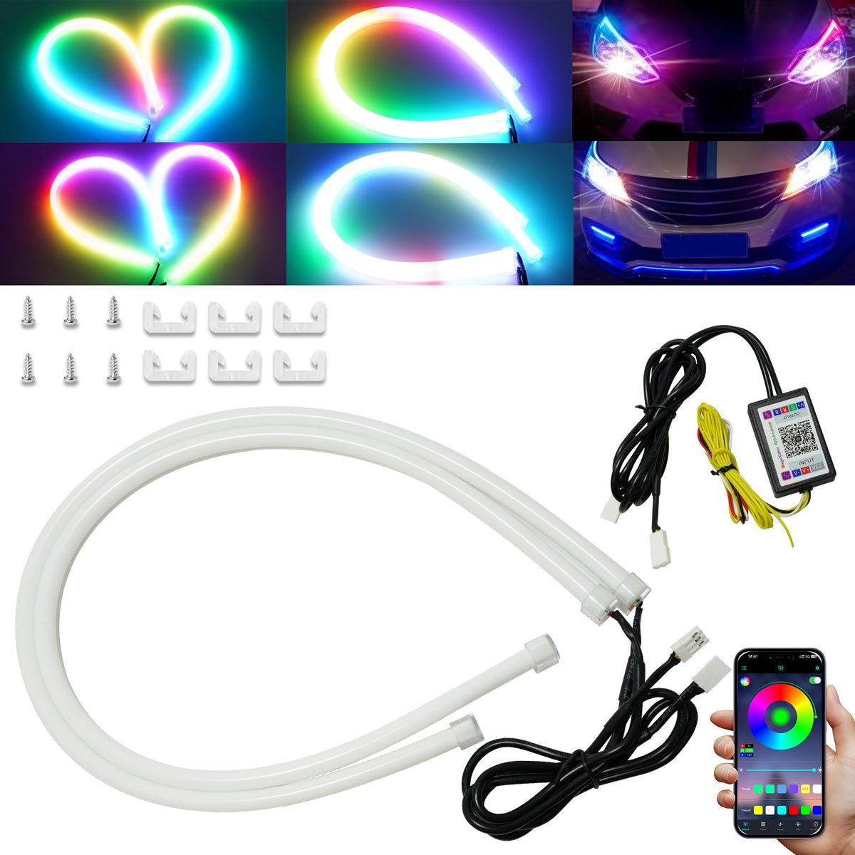 Qasim sequential LED strips with app Bluetooth control for customizable car illumination