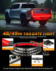 Qasim tailgate light strip displays brake and running signals with bright red illumination