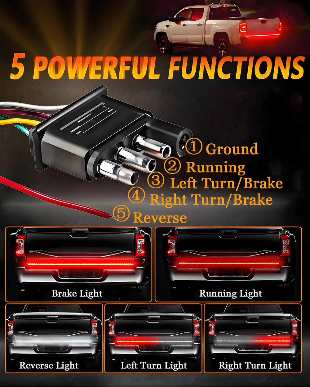 Qasim red and white LEDs indicate left and right turn signals for safer lane changes