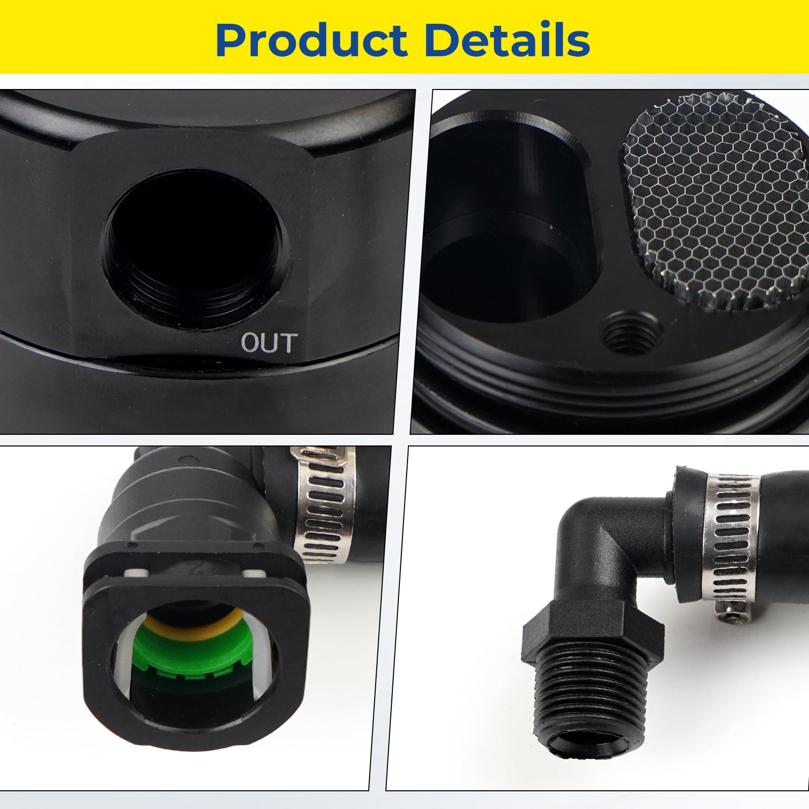 Hose clamps and fittings ensure secure connections under demanding highway speeds