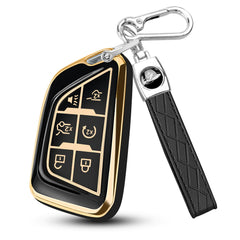 QBUC Cadillac key fob cover with gold-trimmed edges for elegant protection.
