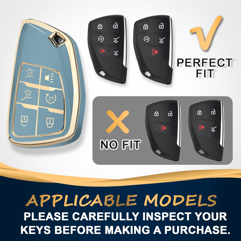 QBUC Chevy GMC key fob cover back blue-gold view emphasizes stylish protection.