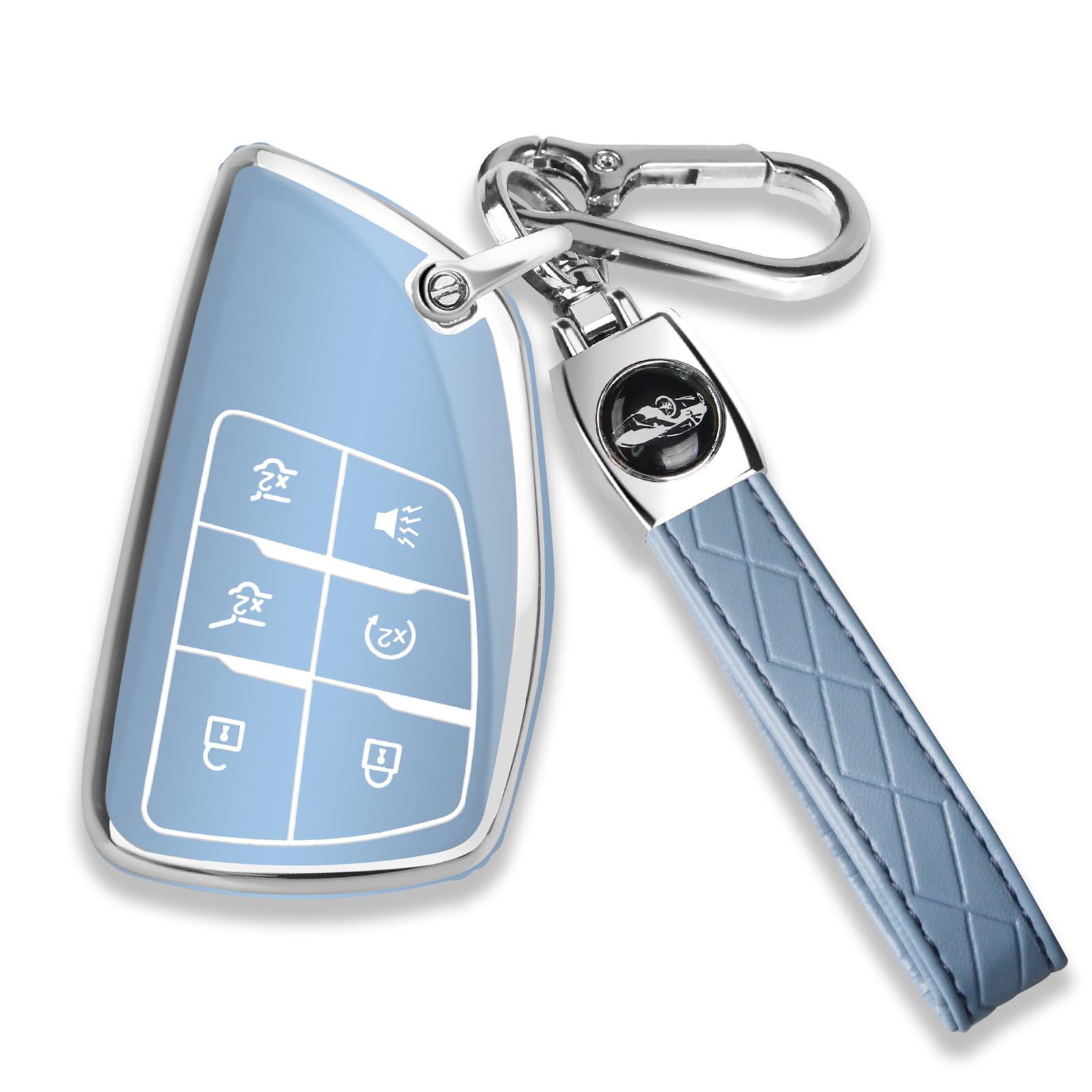 QBUC Chevy GMC key fob cover blue front view showing protective TPU and chrome trim