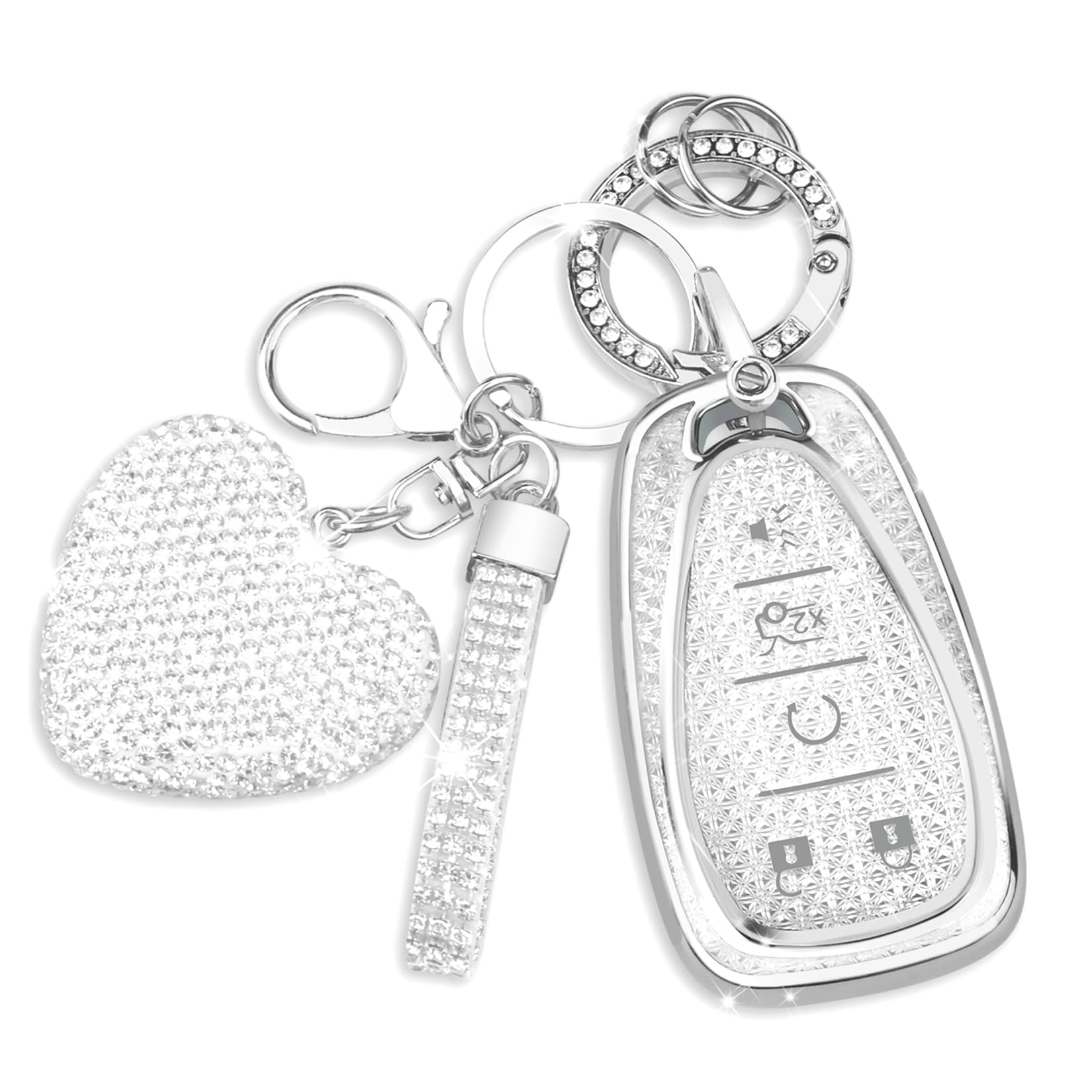 QBUC Chevy key fob cover with diamond keychain for stylish protection