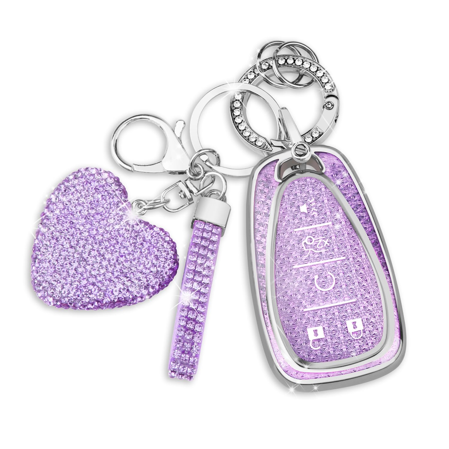 QBUC Chevy key fob cover with purple heart diamond keychain for stylish protection