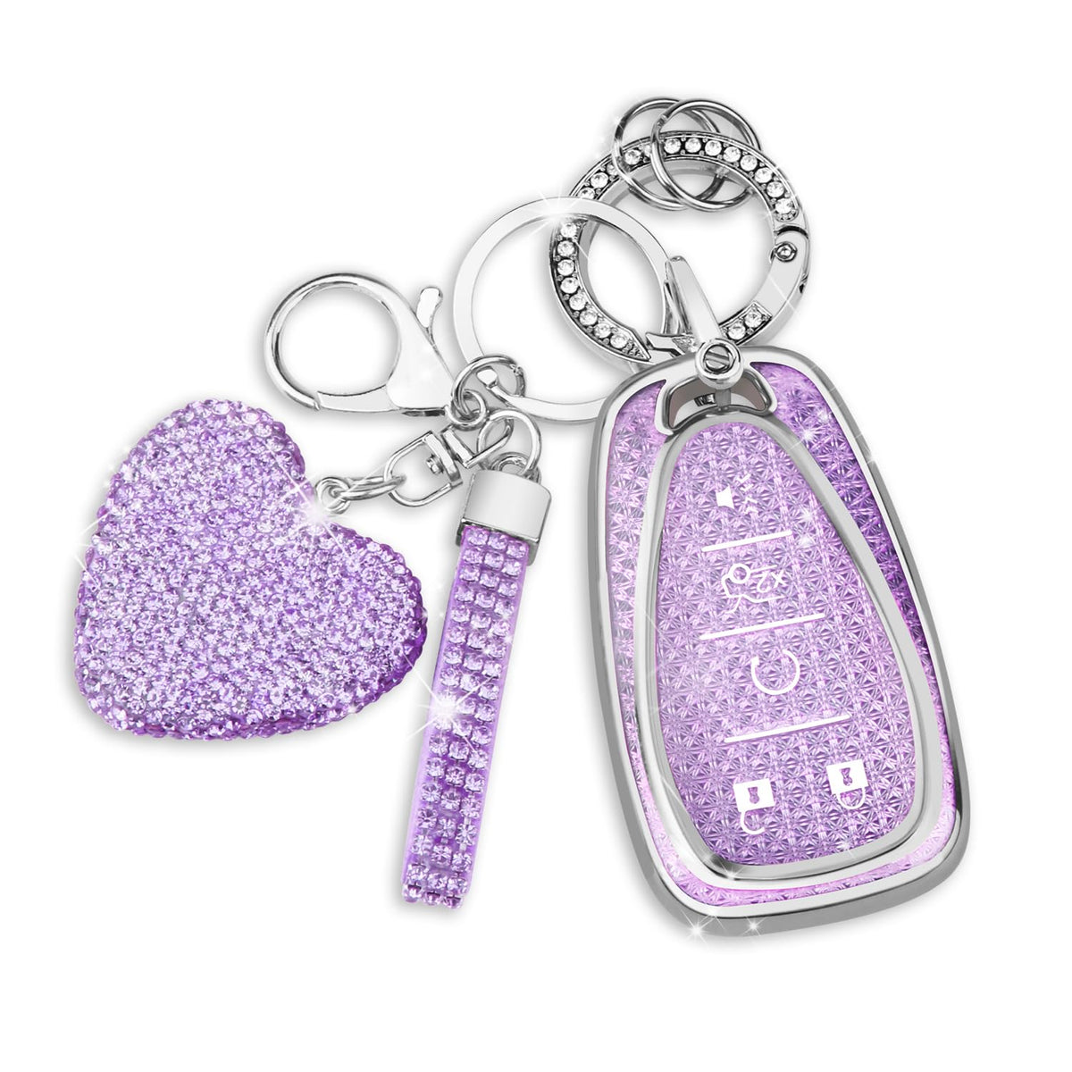 QBUC Chevy key fob cover with purple heart diamond keychain for stylish protection