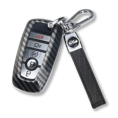 QBUC Ford key fob cover carbon fiber front view protects buttons and signals.