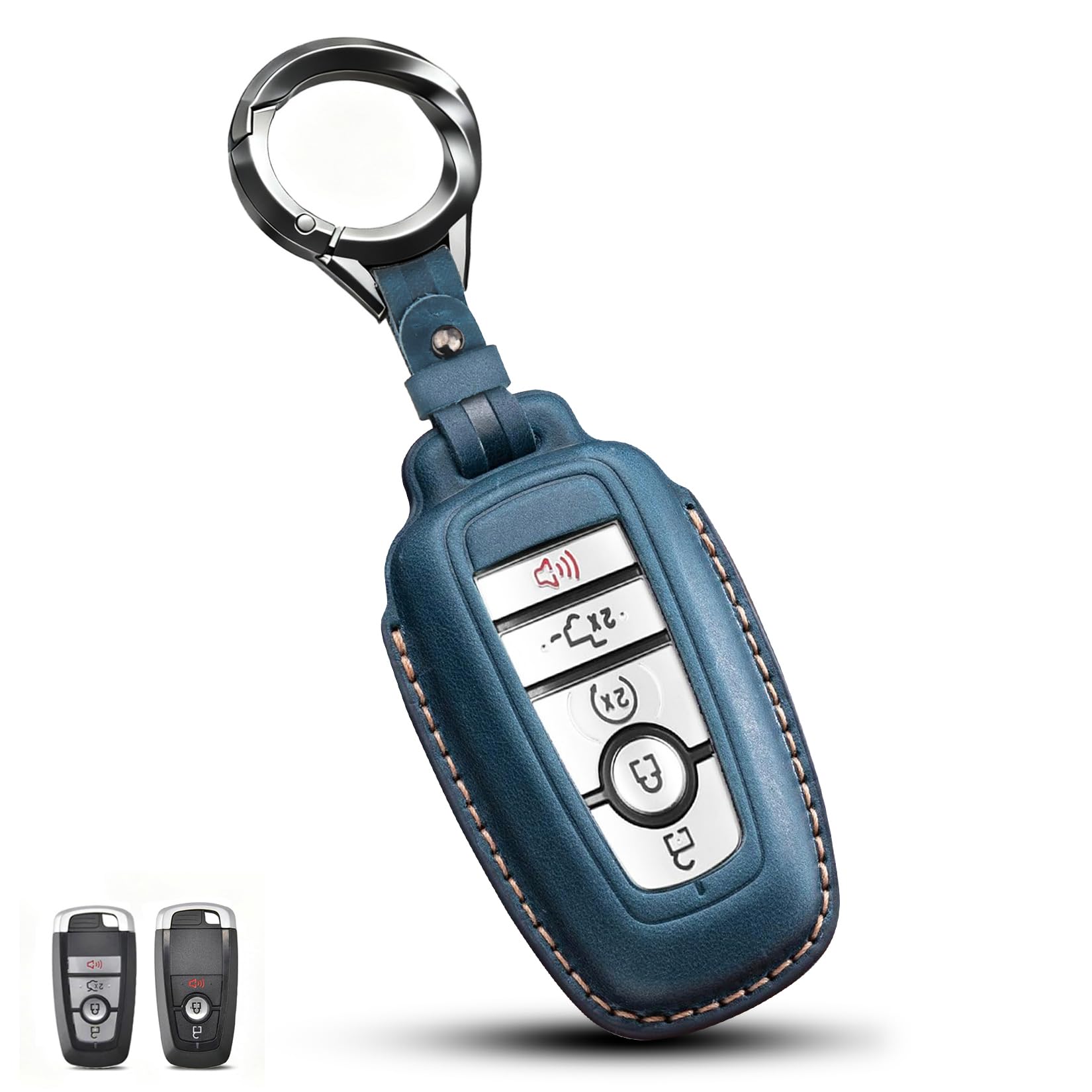 QBUC Ford key fob cover in blue Crazy Horse leather with elegant grip