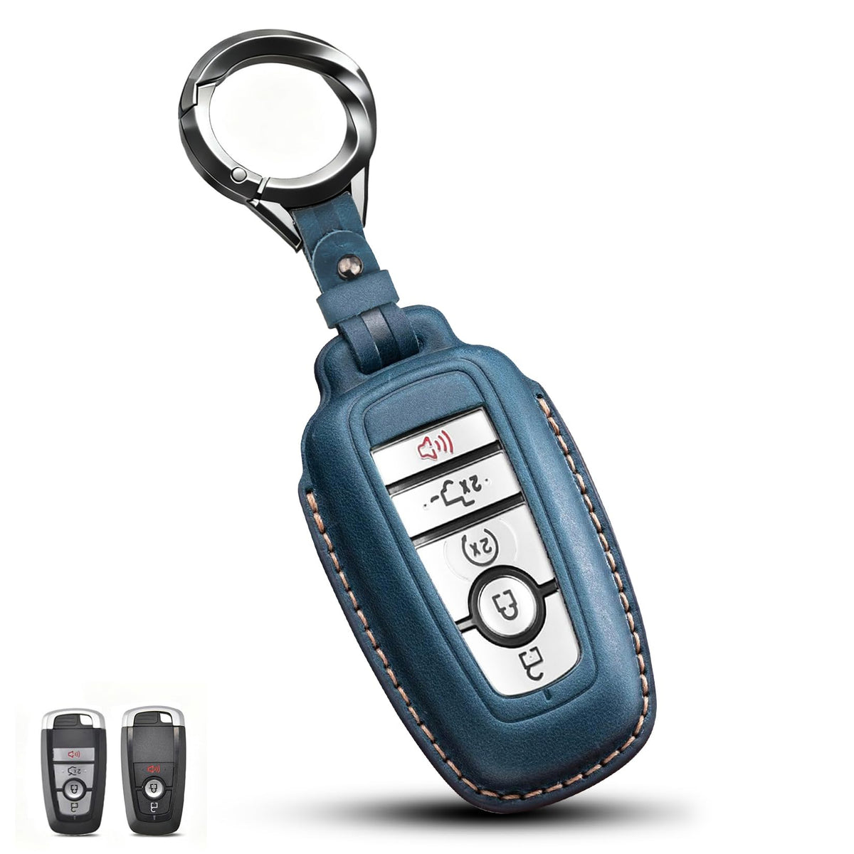 QBUC Ford key fob cover in blue Crazy Horse leather with elegant grip