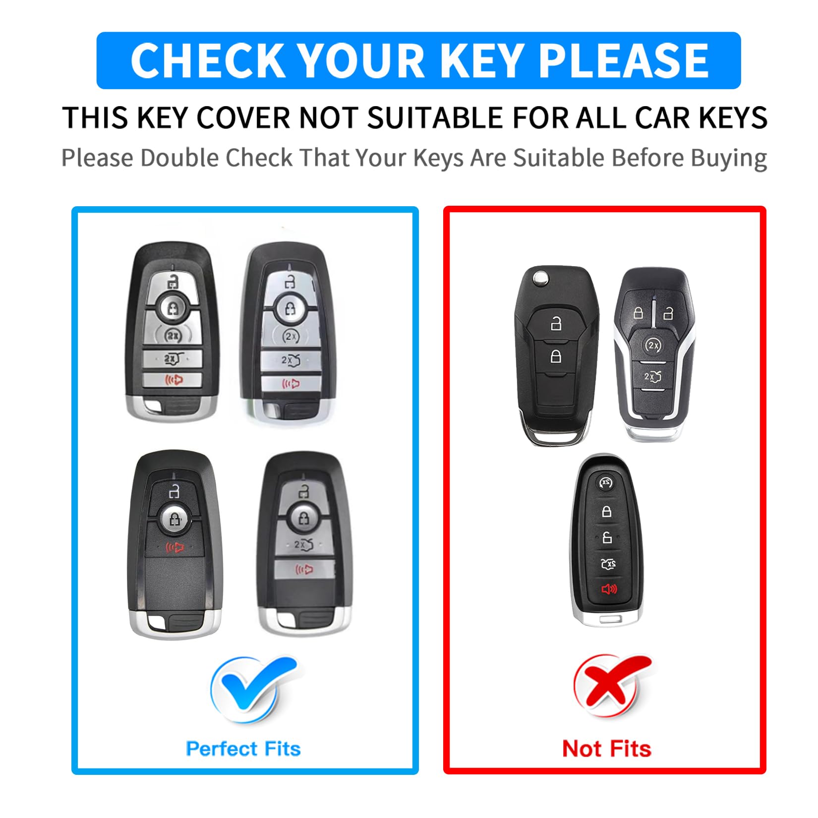 QBUC Ford key fob leather cover closeup shows button layout