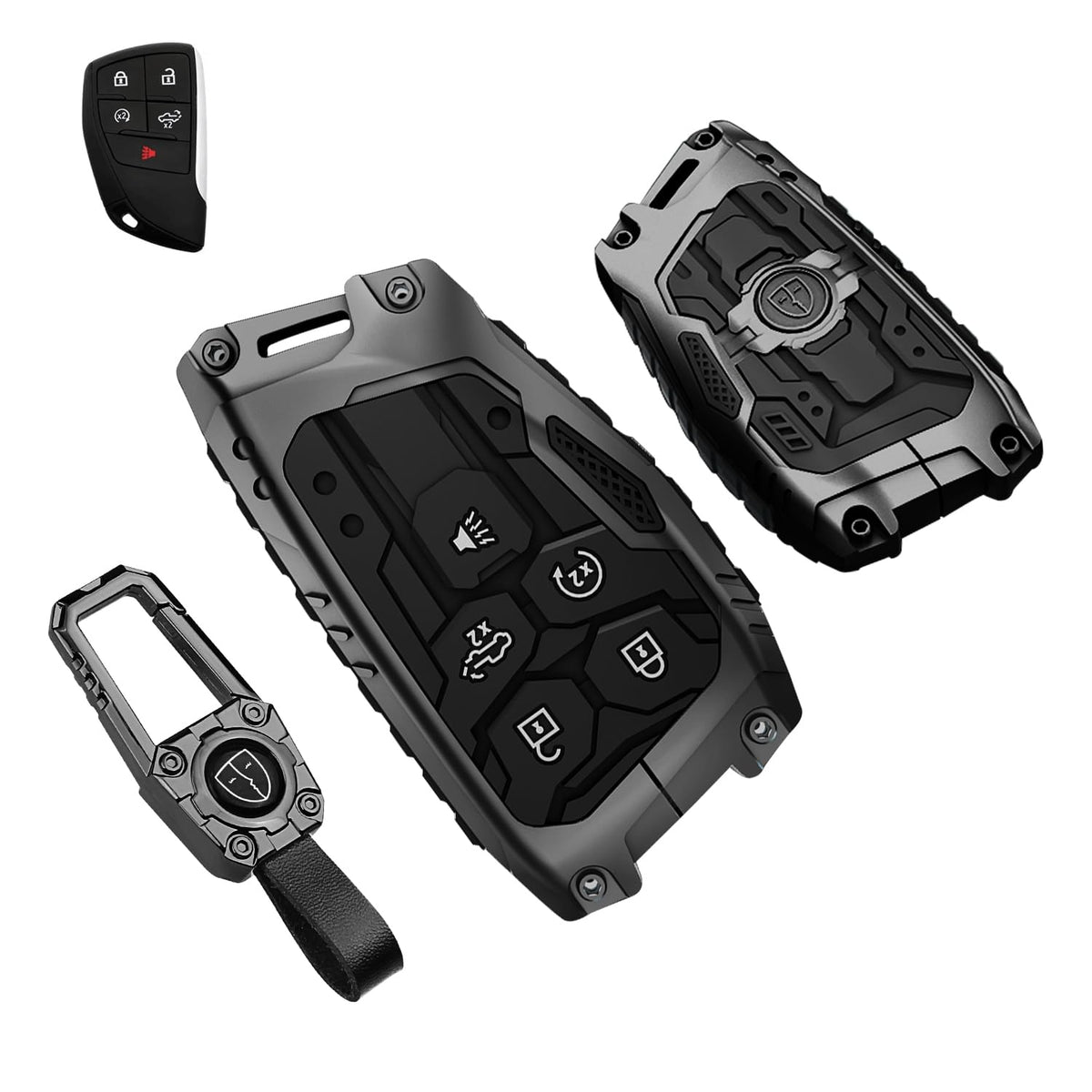 QBUC heavy metal key fob cover for GMC protects against drops while keeping access smooth