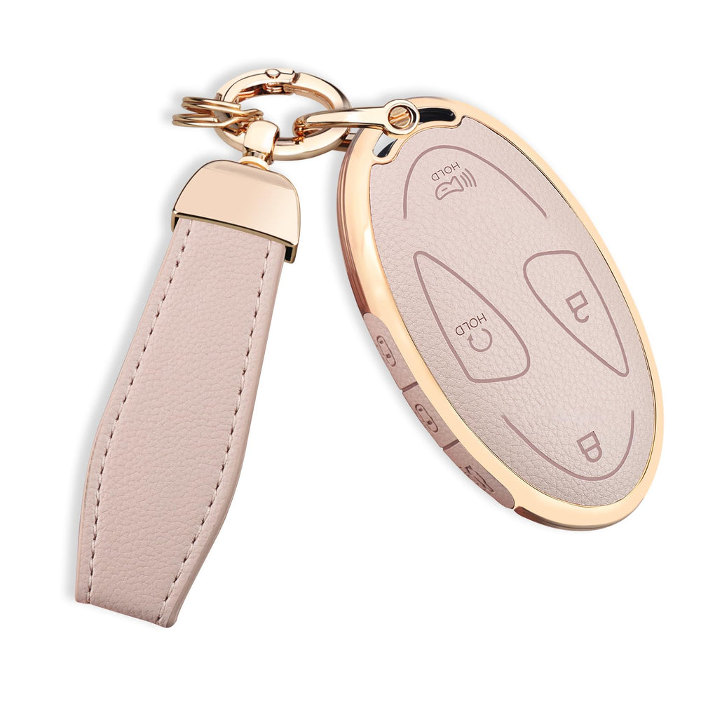 QBUC Hyundai key fob cover cream leather front view improves grip and protection