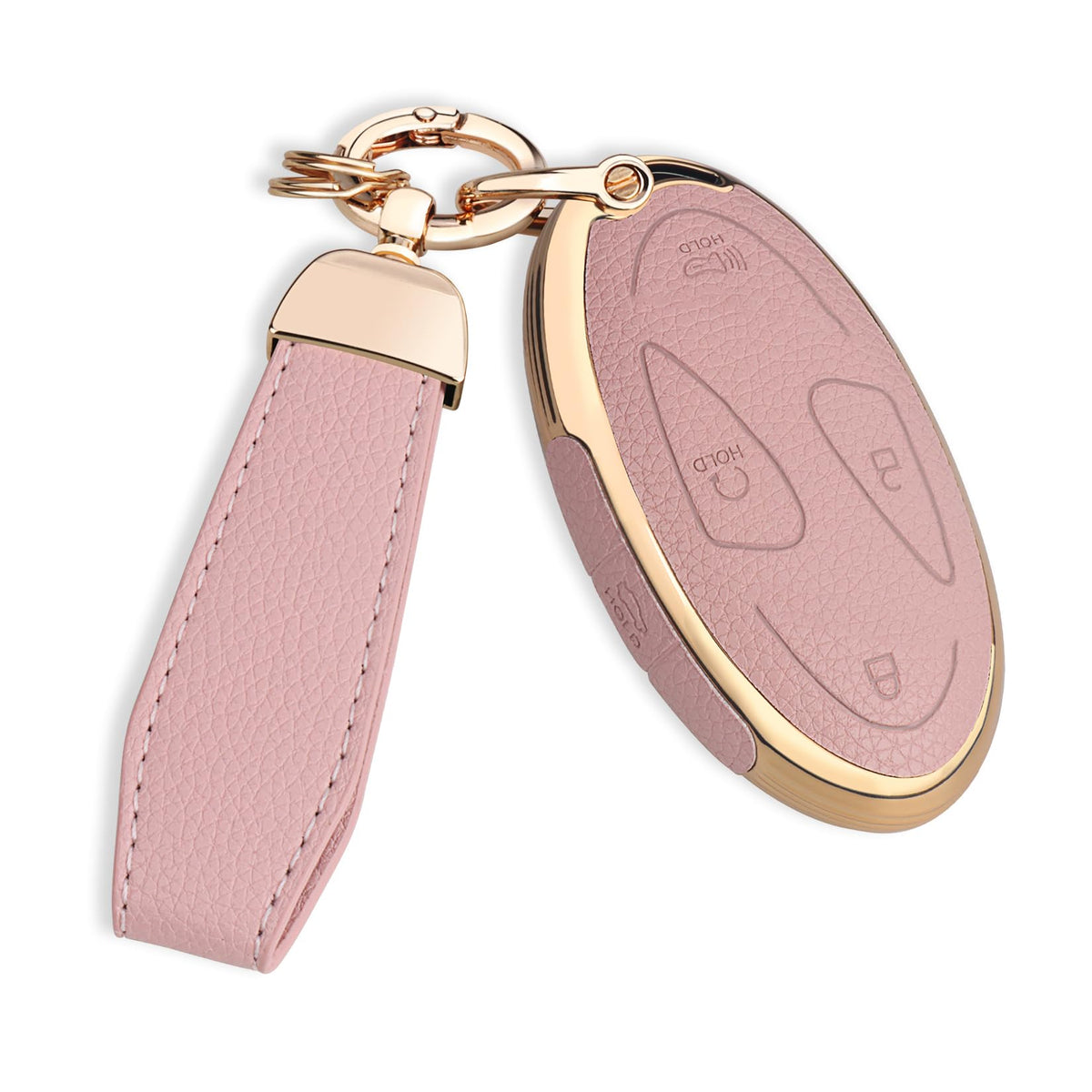 QBUC Hyundai key fob cover in pink leather and TPU for premium grip and protection.