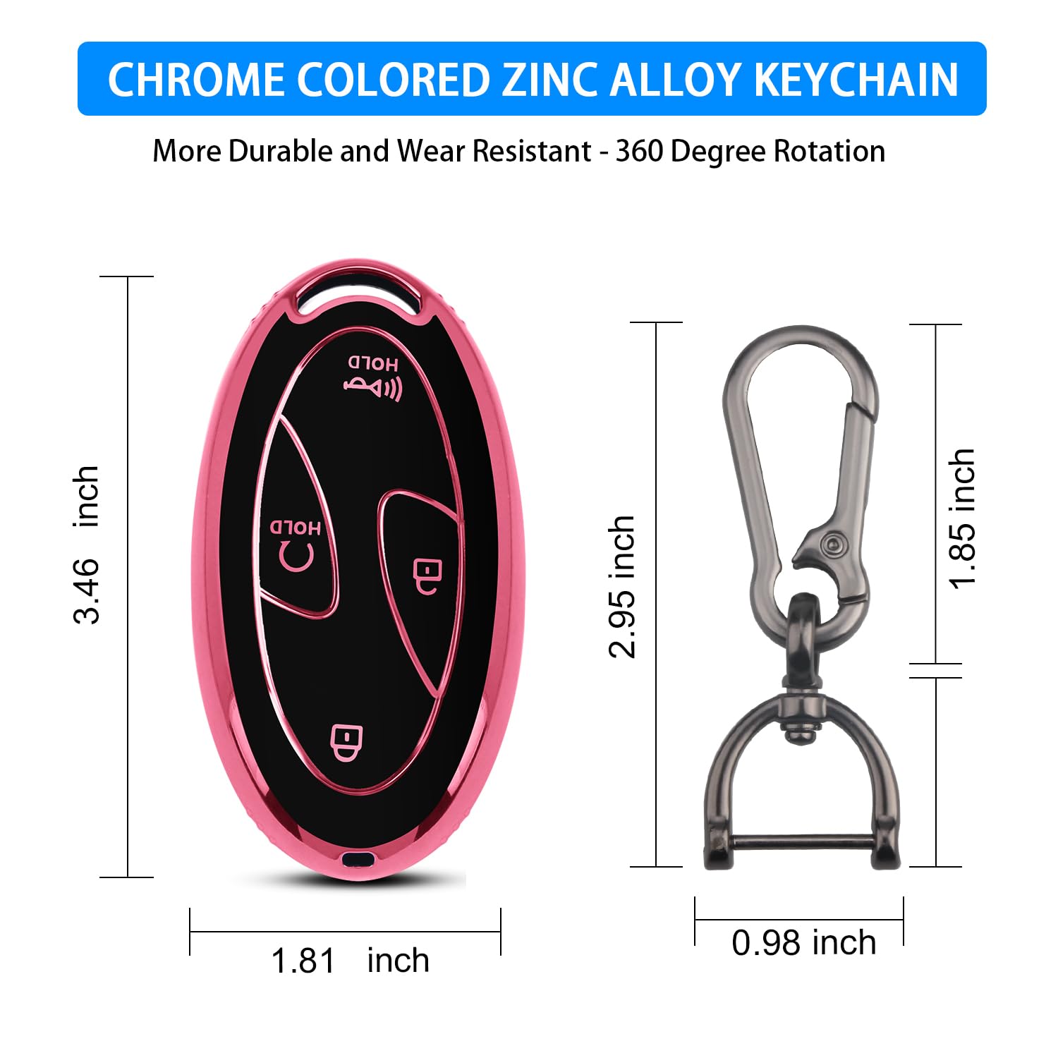 QBUC Hyundai Kona pink key fob cover with clearly aligned side buttons