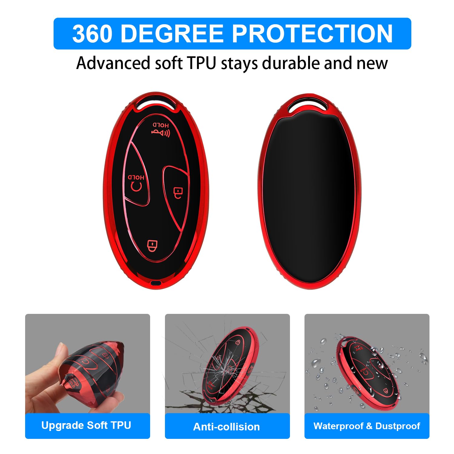 QBUC Hyundai Tucson key fob cover red protects against scratches and wear.