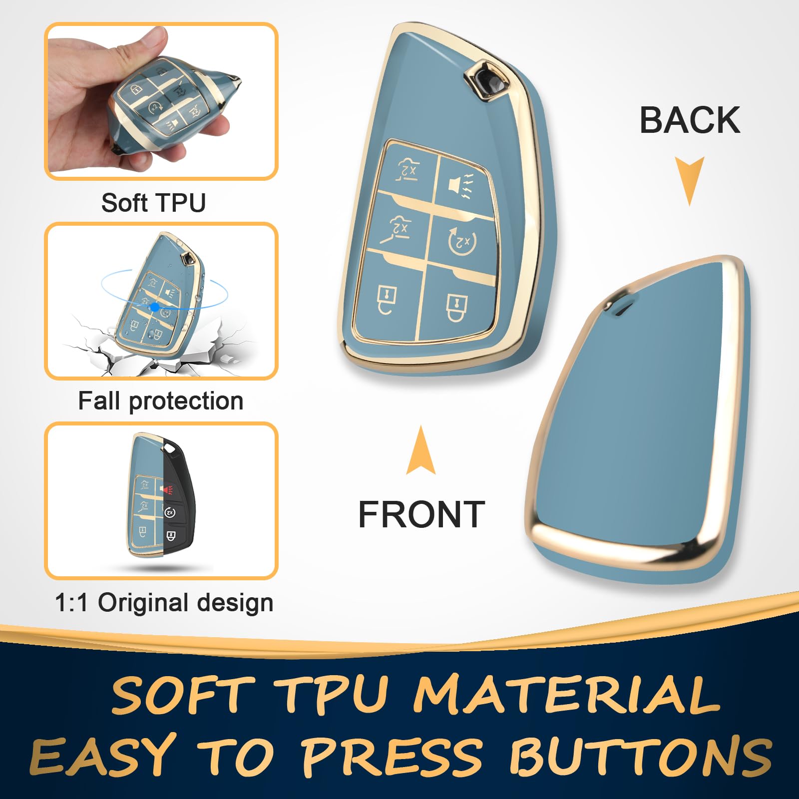 QBUC keychain included blue-gold boosts convenience and easy organization.