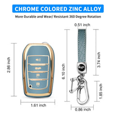 QBUC Toyota key fob cover blue, close-up material detail, durable TPU.