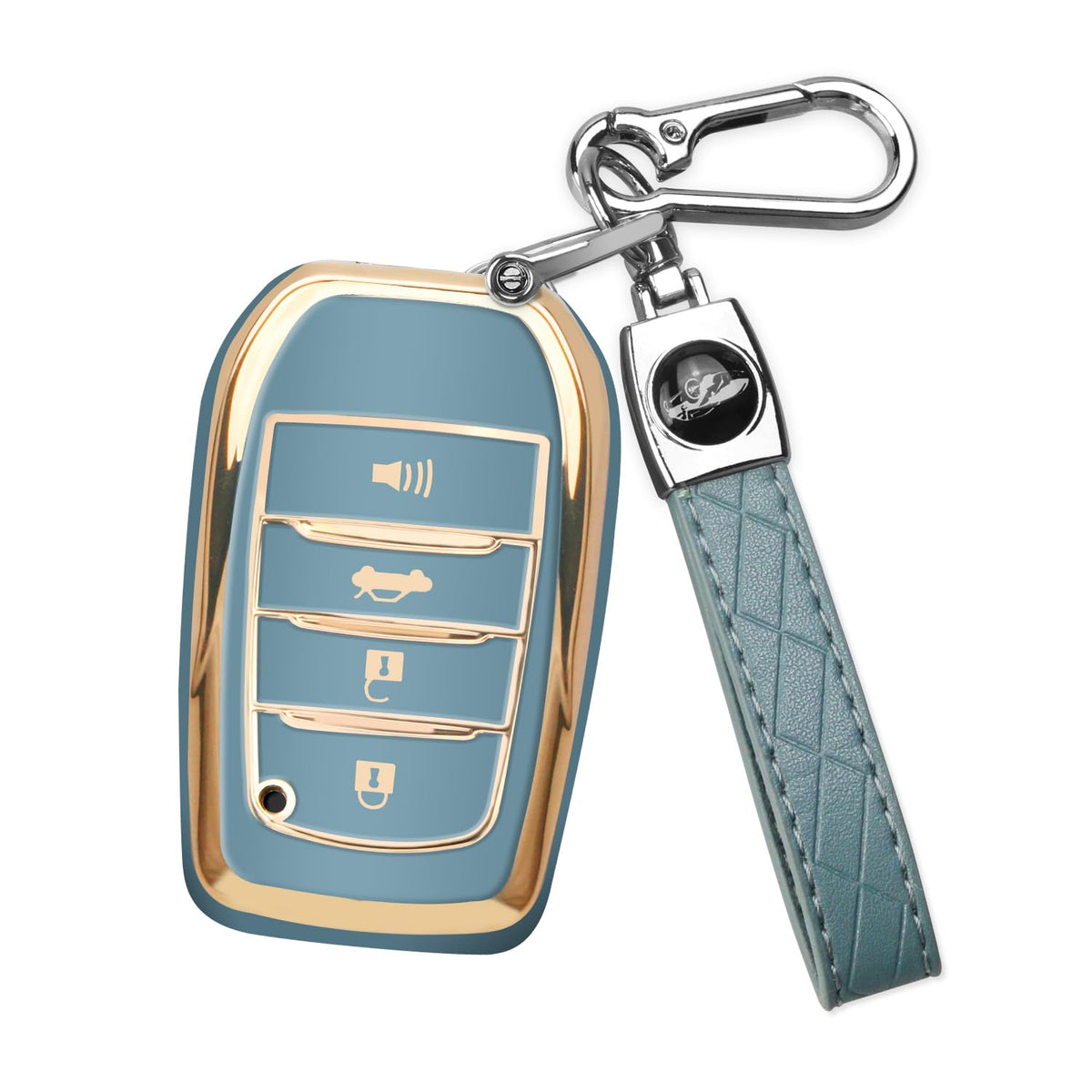 QBUC Toyota key fob cover blue, front view, slim protection and precise fit.