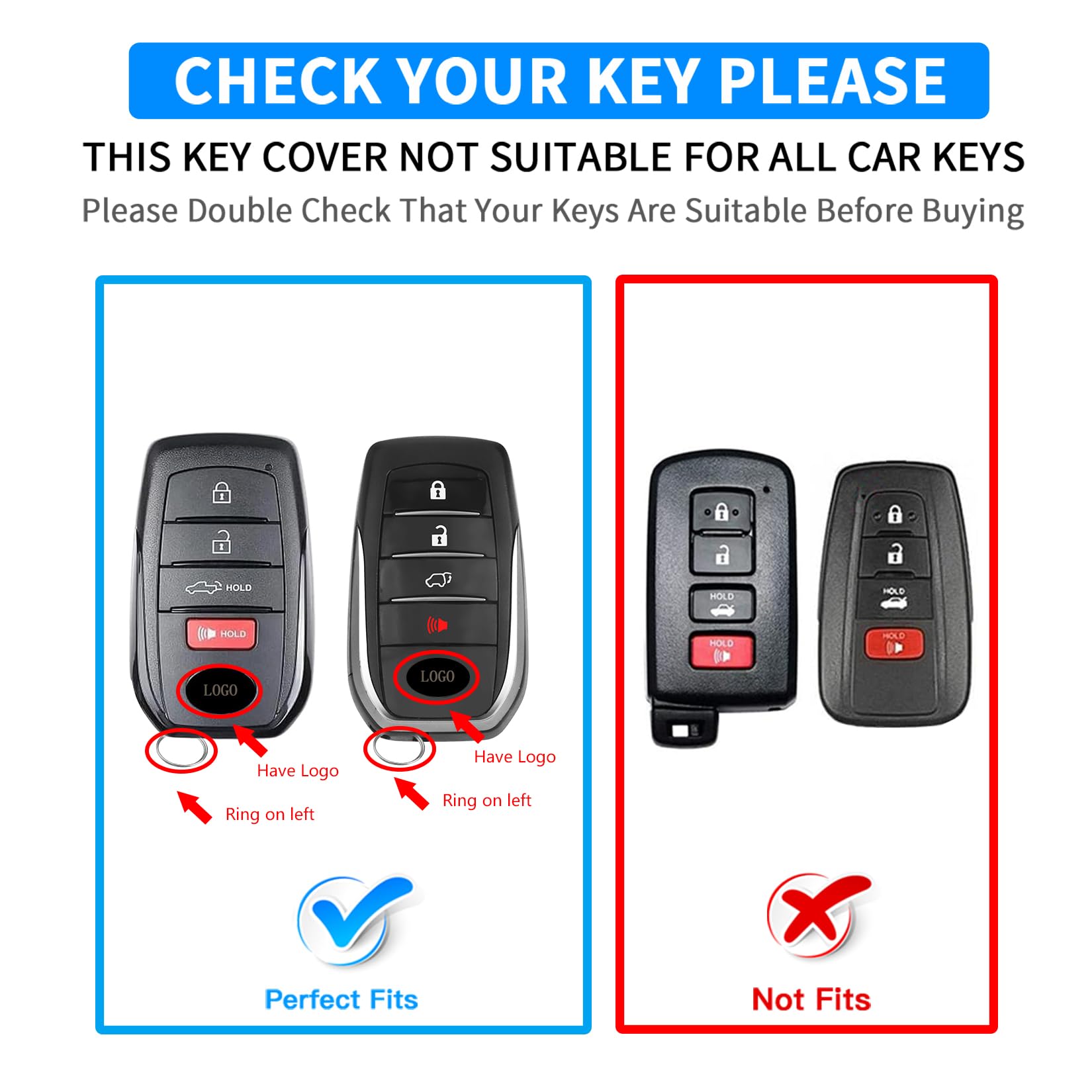 QBUC Toyota key fob cover blue, side view, easy access to buttons.