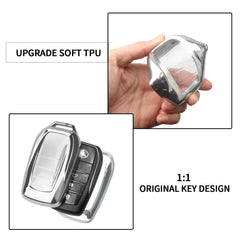 QBUC leather keychain in silver accent, complements the key cover.