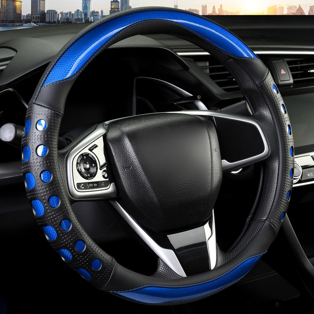 QCYP blue round leather steering cover protecting and stylishly upgrading your wheel