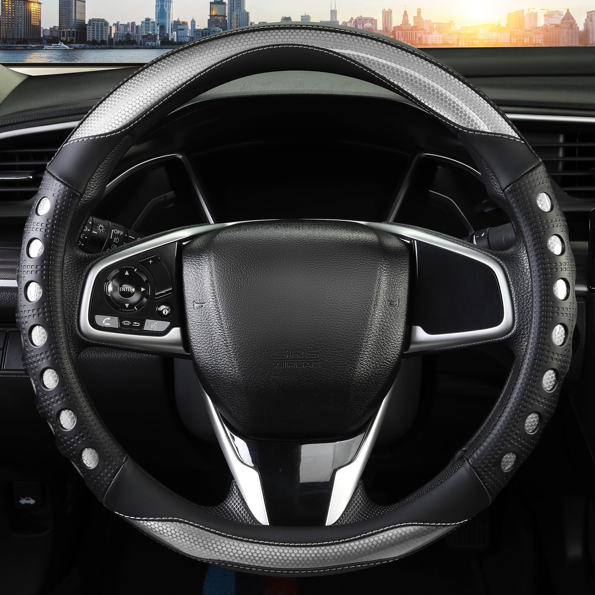 QCYP steering wheel cover stitch detail showcases premium craftsmanship and sport appeal