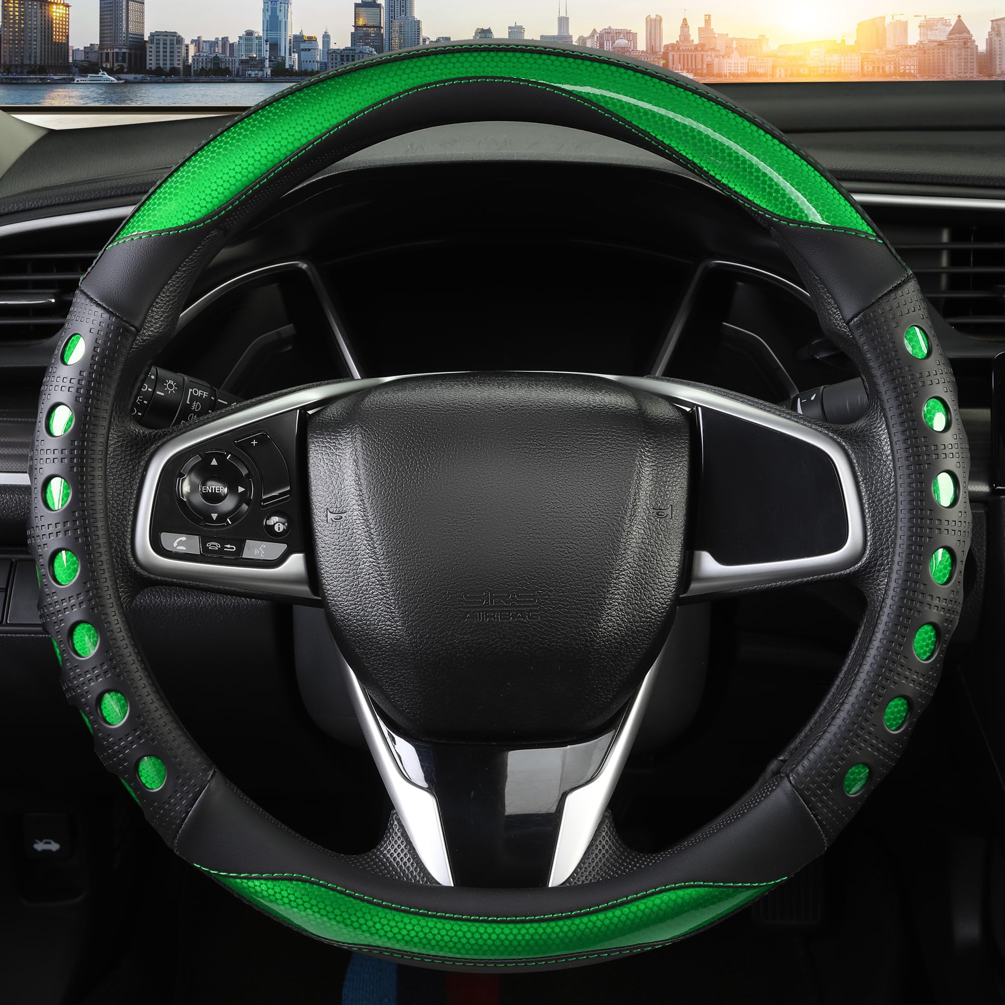 QCYP steering wheel cover highlighting anti-slip grip for confident control