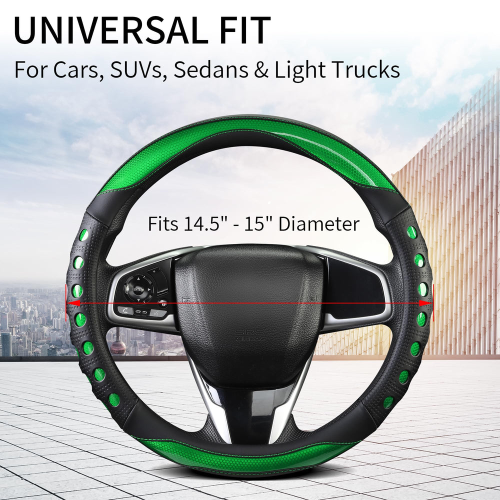 QCYP steering wheel cover with breathable perforated design keeps hands dry