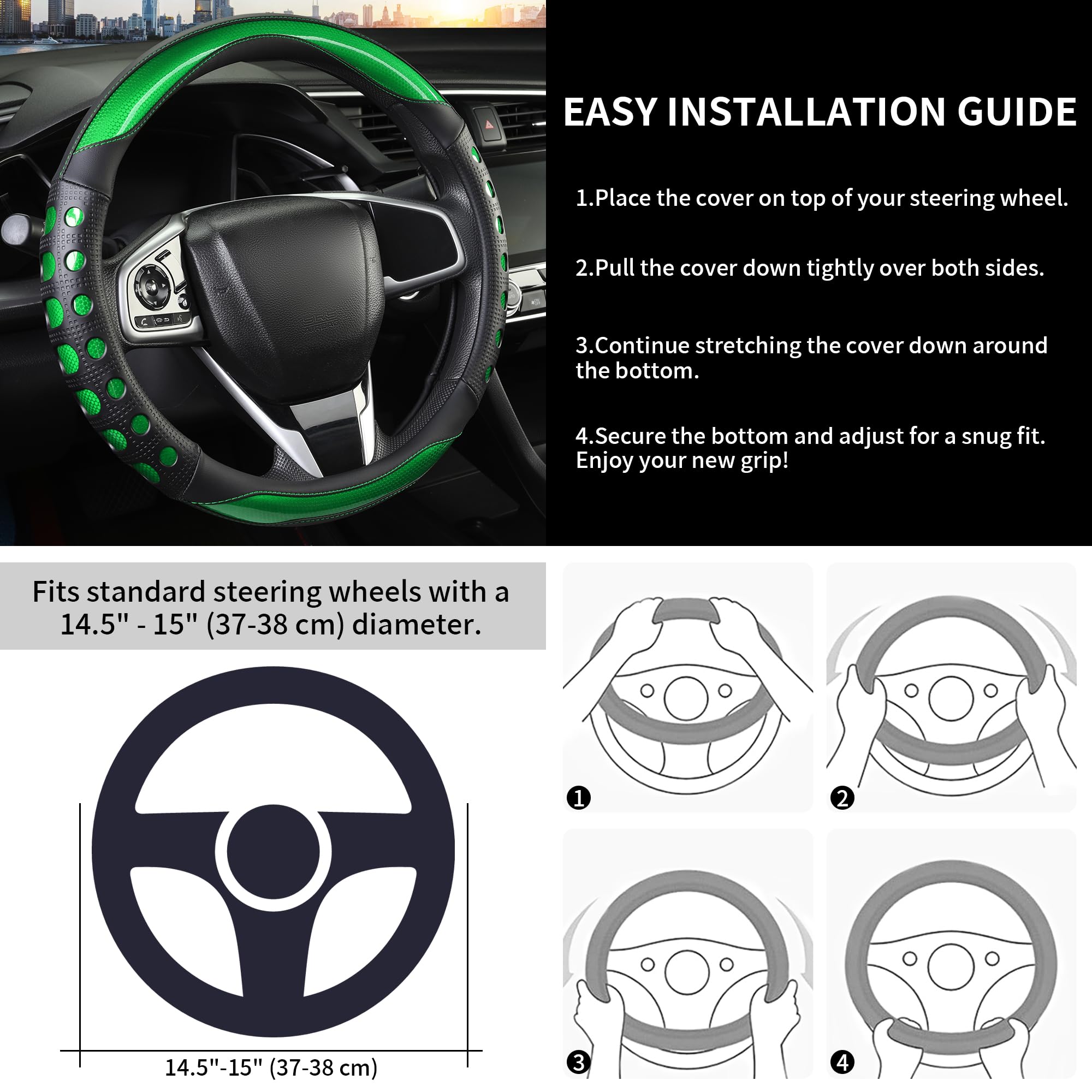 QCYP steering wheel cover universal fit for 14-15 inch wheels across vehicles