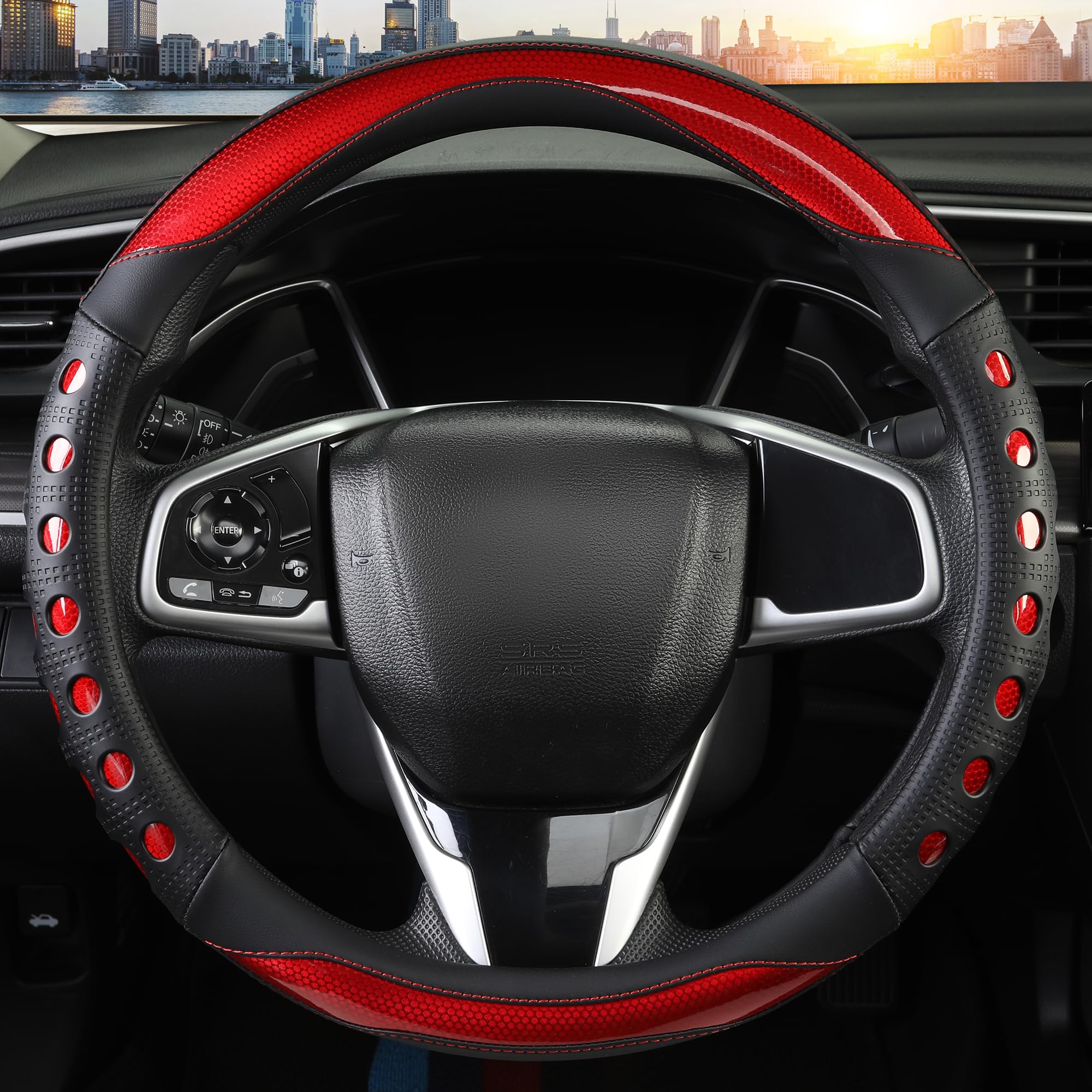 QCYP steering wheel cover red round design enhances style and grip