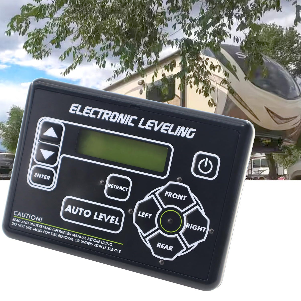 QHHR 421484 touchpad front view for precise RV leveling on site.