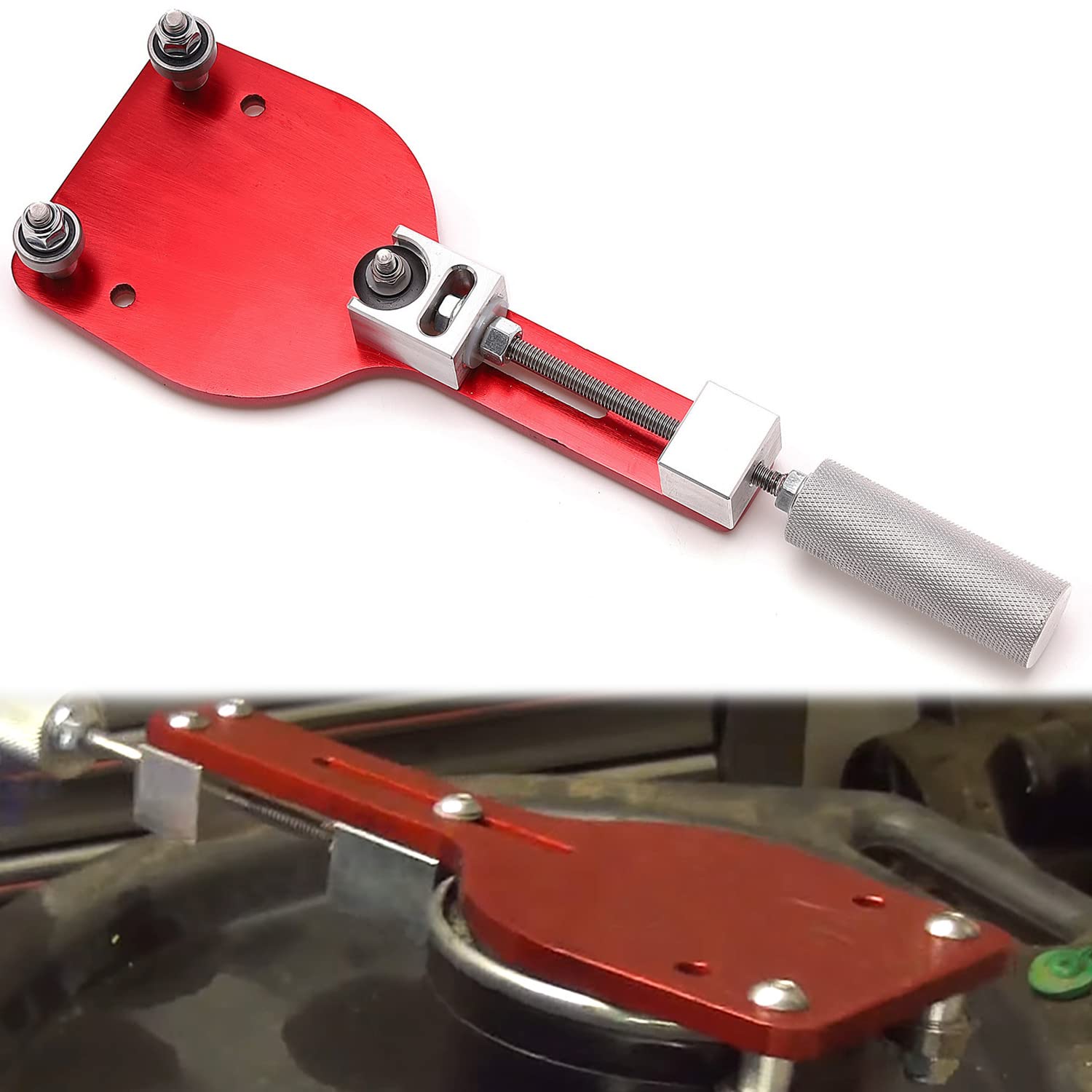 QHHR 77750 oil filter cutter red in action showing cutting of a housing
