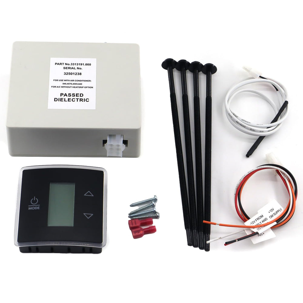 QHHR RV wall thermostat display front view showing clear LCD readout for precise climate control
