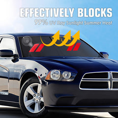 Qianjiang sun shade folded for storage fits Charger interior, easy to deploy.