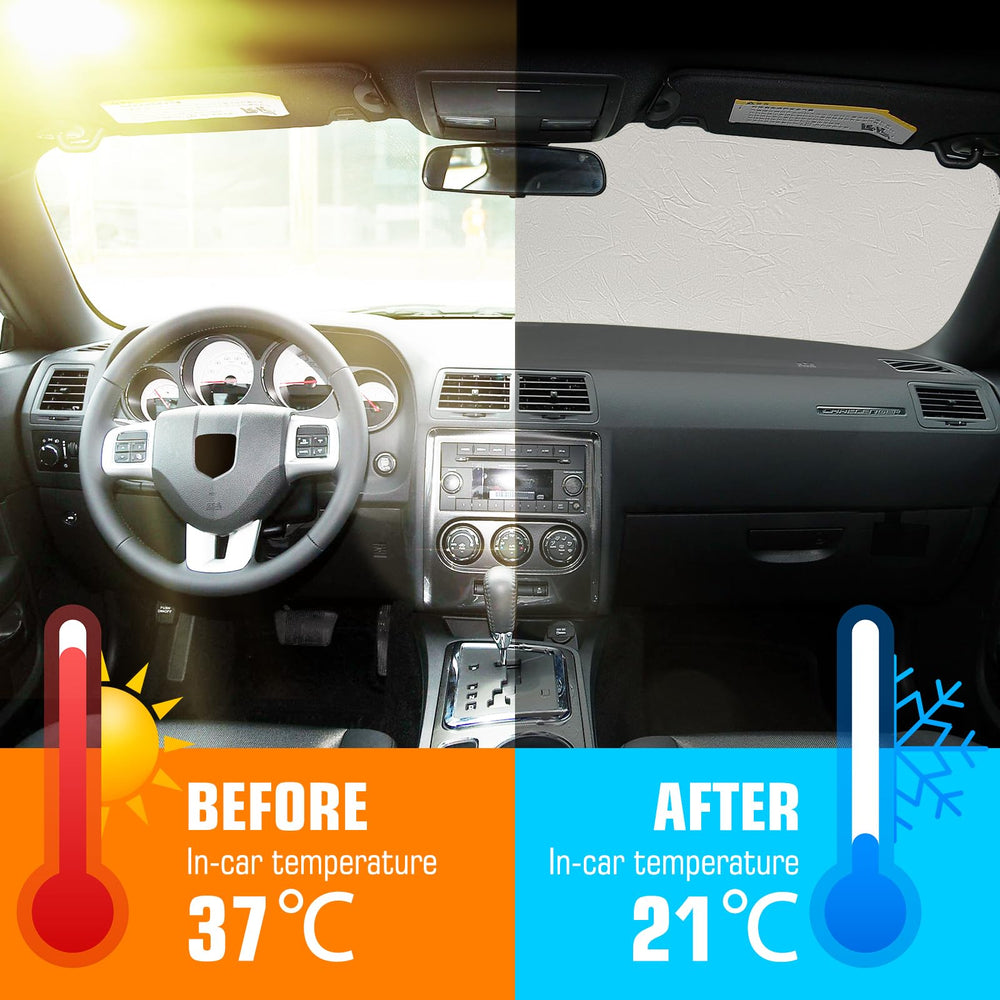 Qianjiang windshield shade blocks 99% of sun and UV for Charger.