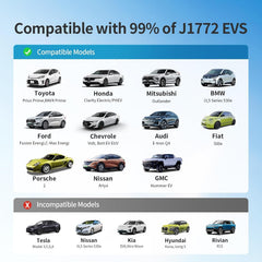 QIAO Tesla to J1772 adapter in use with a J1772 EV charging