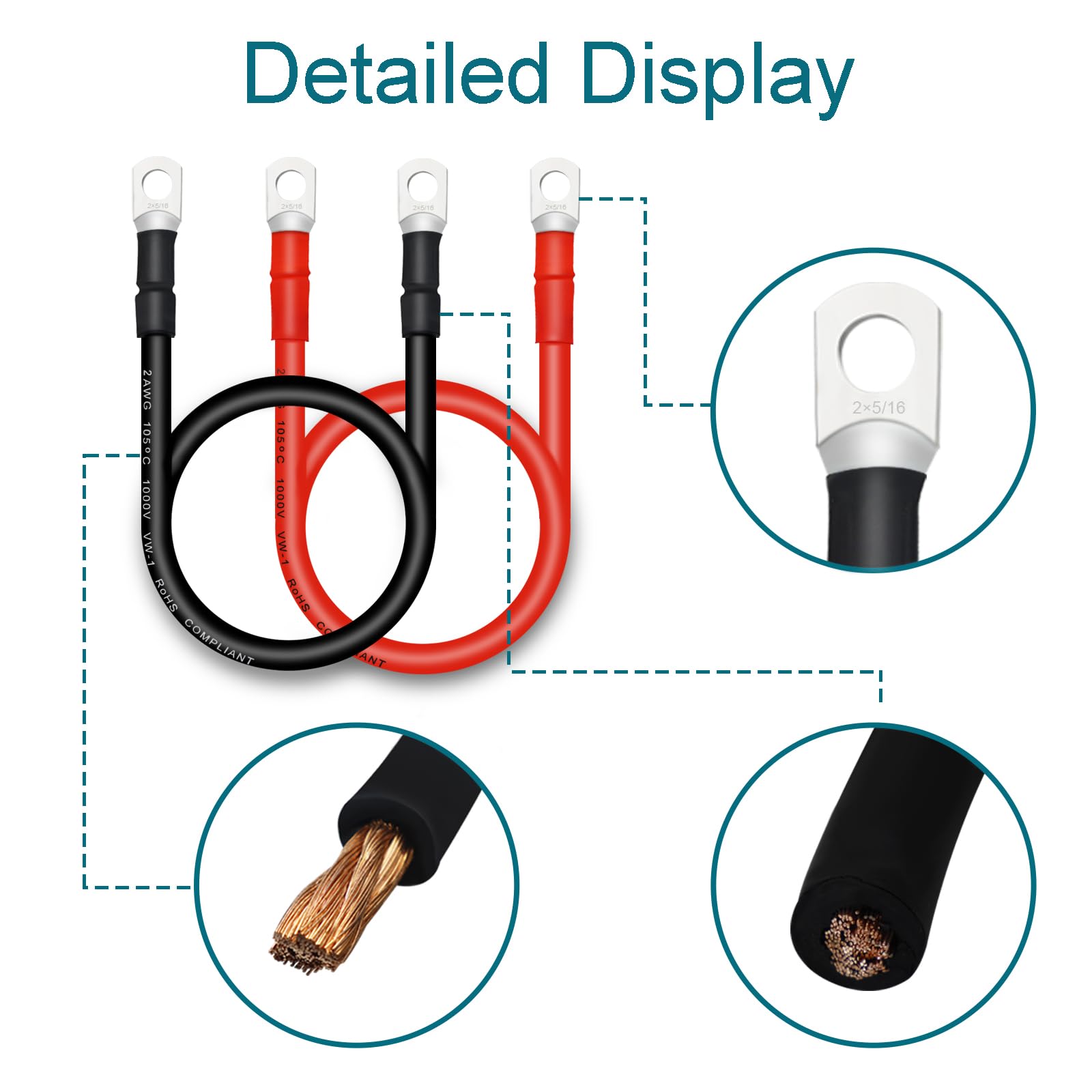 QIATOL 2-pack copper battery cables included for quick, versatile setups.