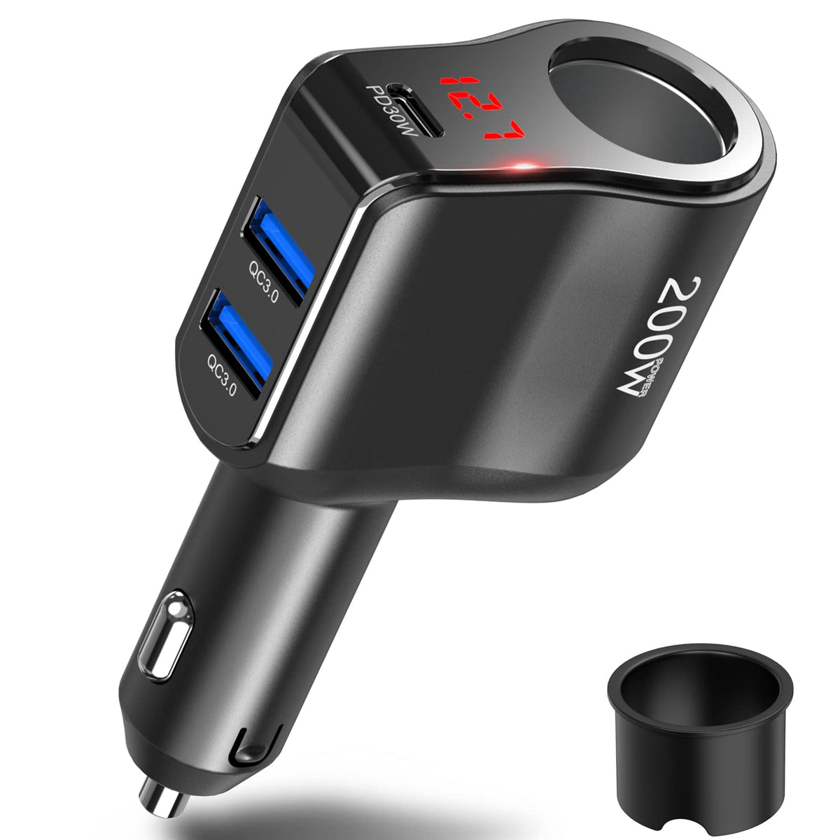 Qidoe 200W USB-C car charger with fast charging in-car power hub.