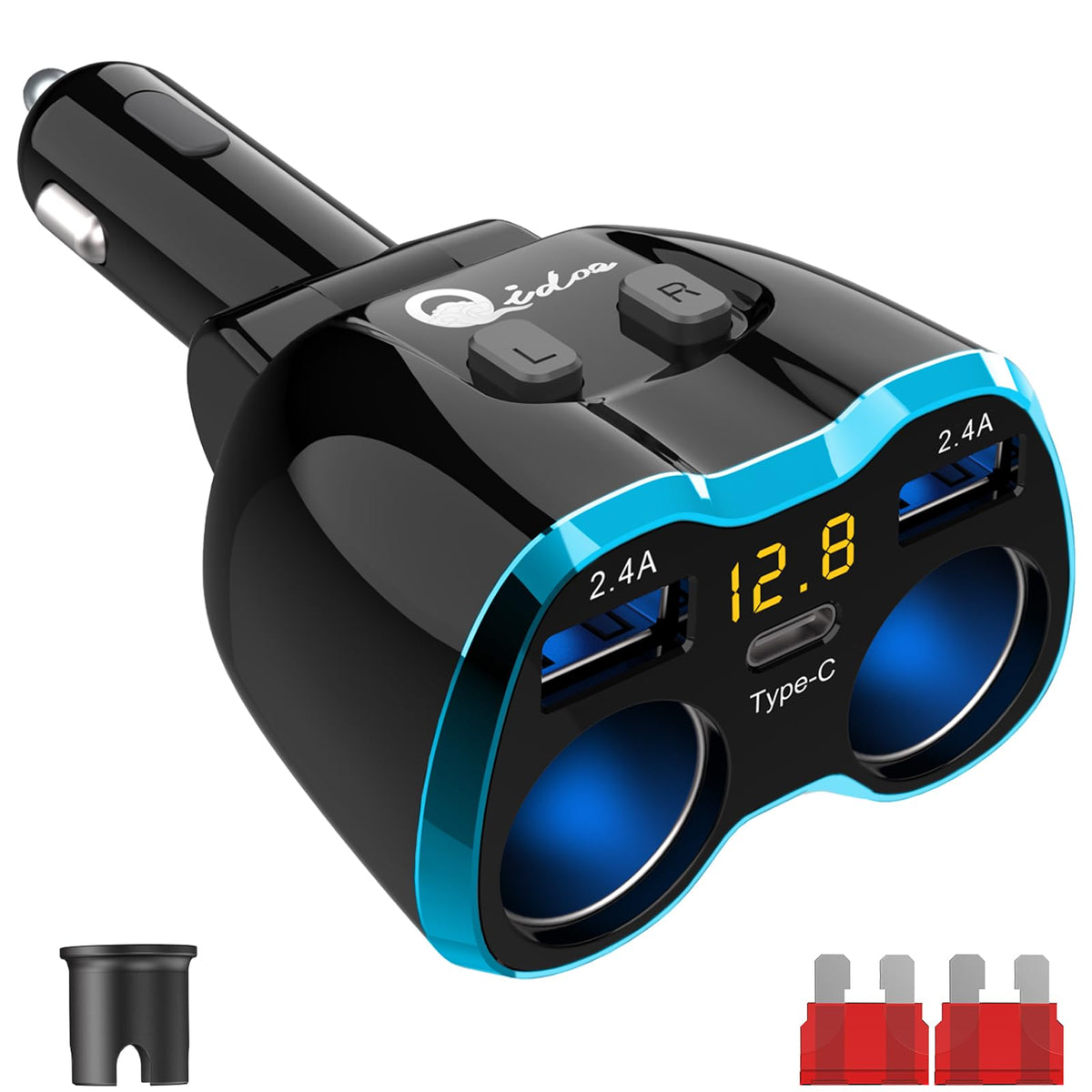 Qidoe 5-in-1 smart charger powering five devices on the road