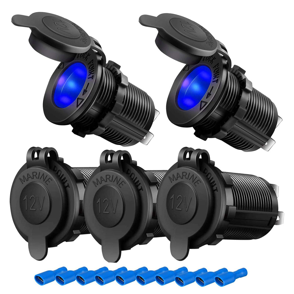 Qidoe cigarette lighter socket with blue LED indicator for easy night visibility.
