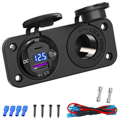 Qidoe cigarette lighter panel showing 12V USB port for versatile charging on the go