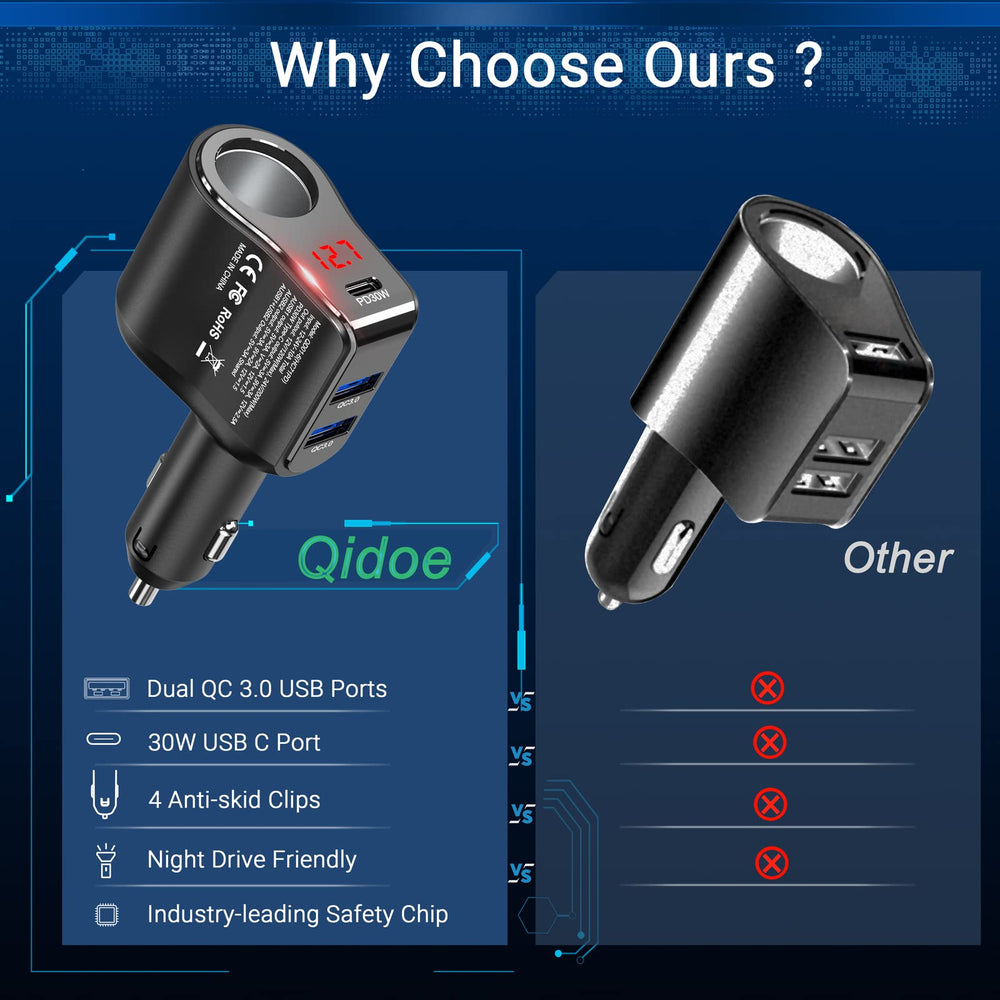 Compact, lightweight design fits tight cigarette lighter sockets.