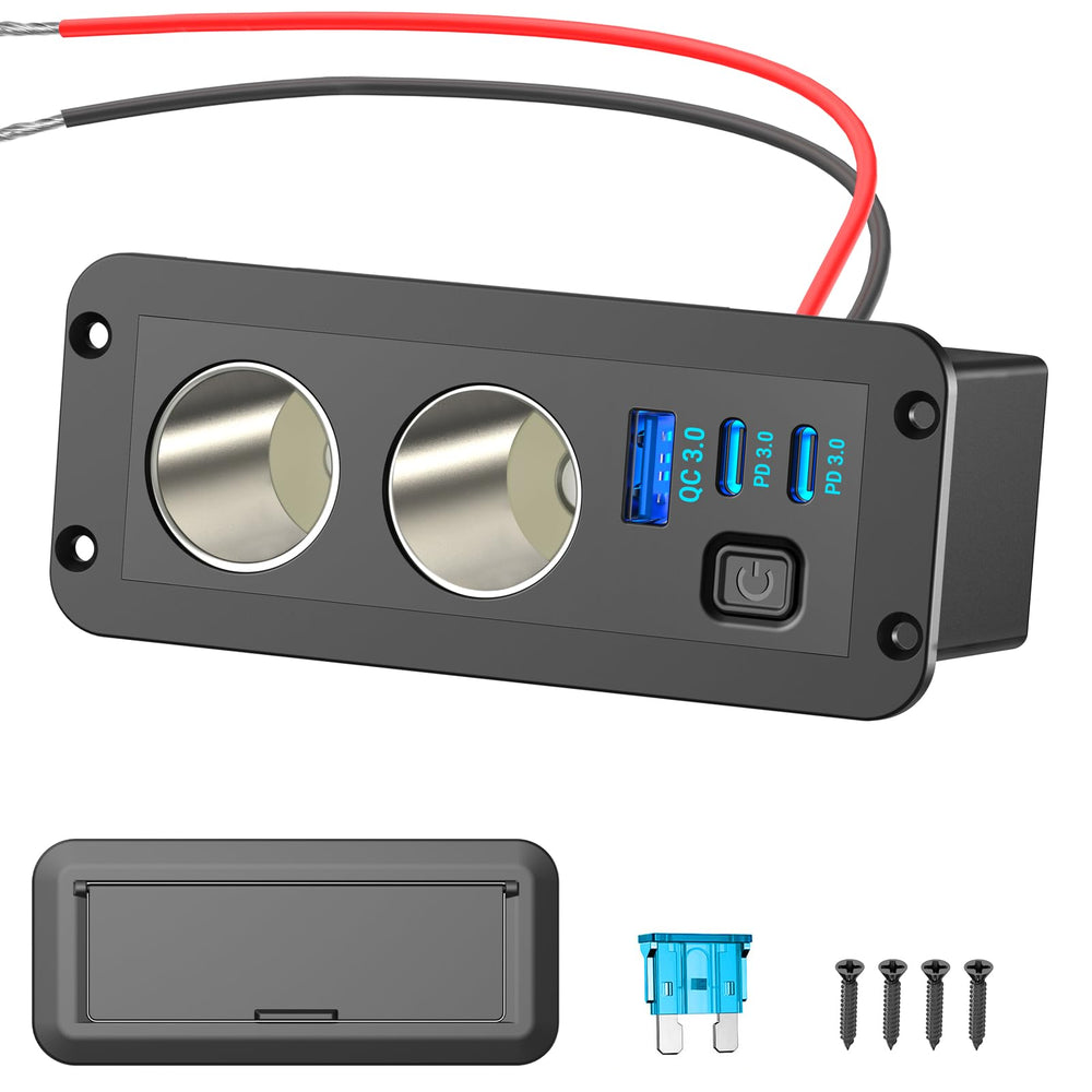 Qidoe dual cigarette-socket panel on a vehicle dash enabling flexible power