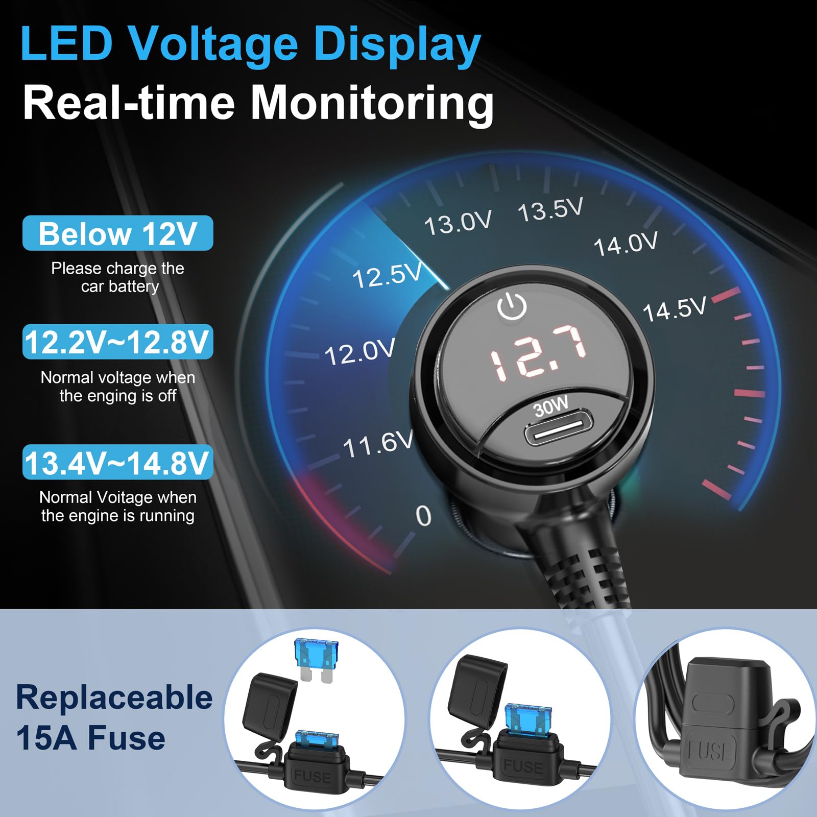Qidoe LED voltage display helps monitor car battery health in real time.