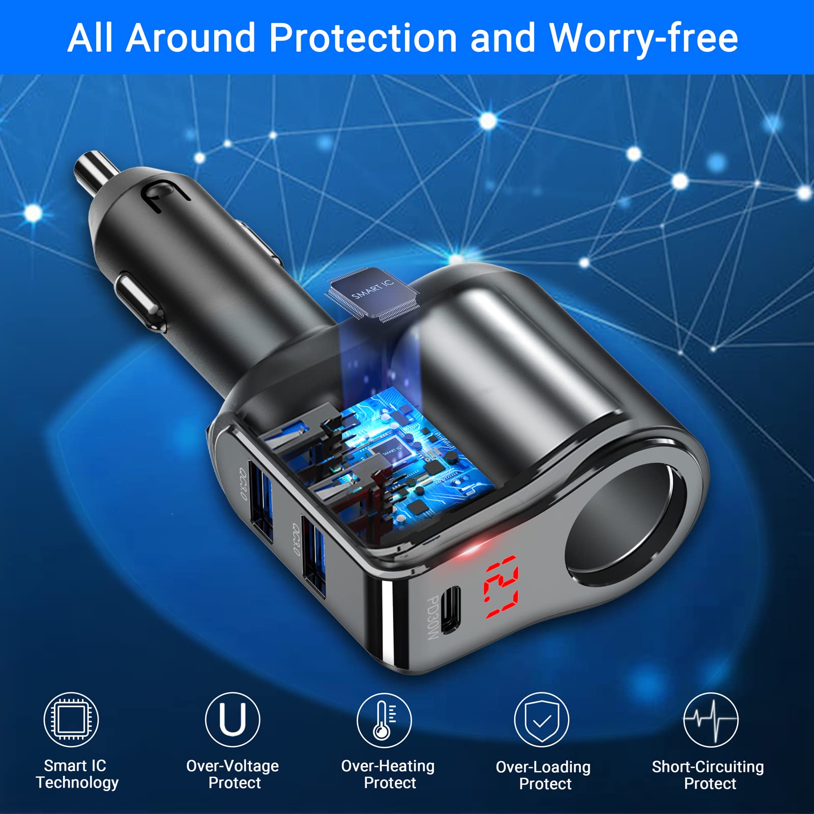 Smart IC safety protections prevent short circuits and overheating.