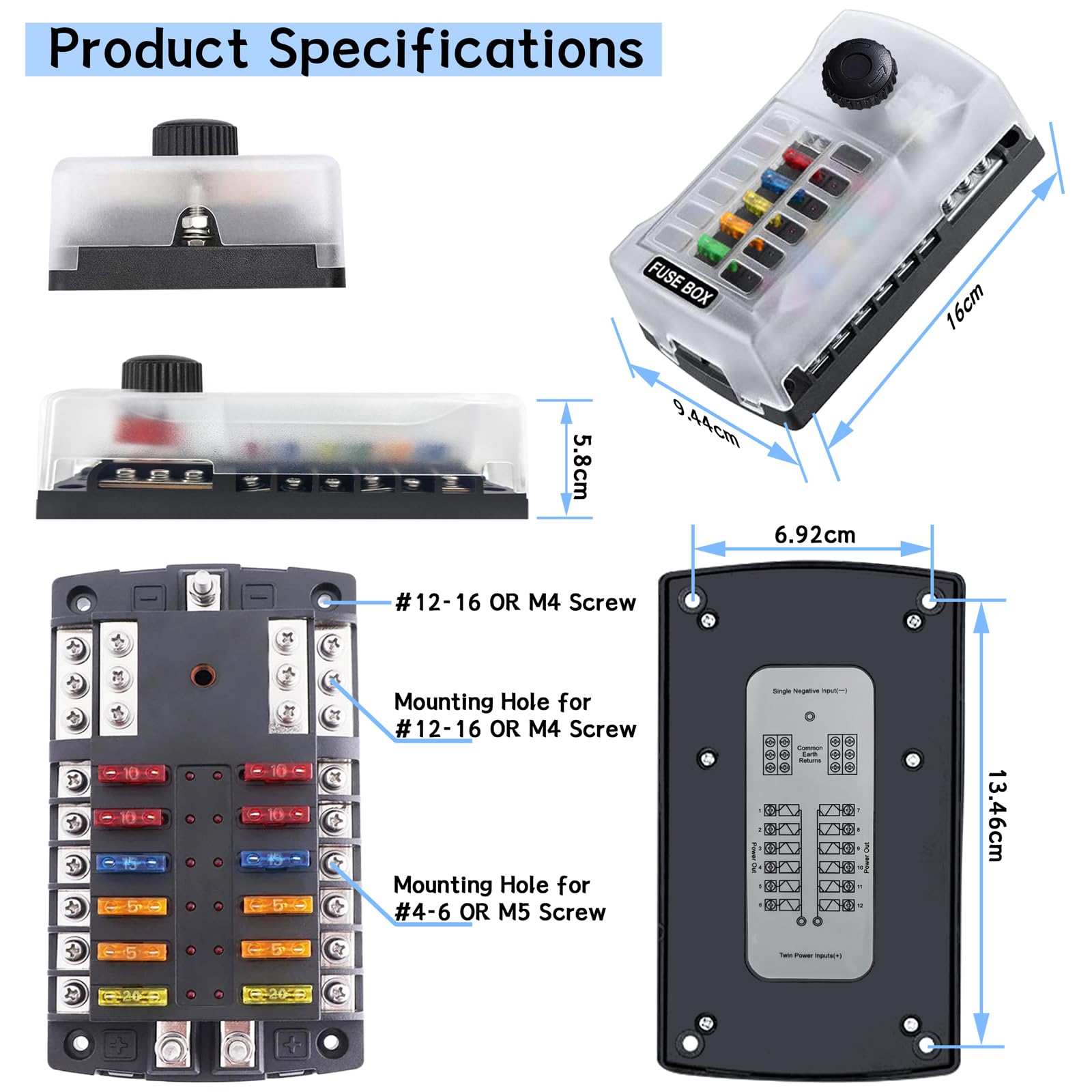 Qidoe transparent cover and spare slots protecting fuses from splashes.