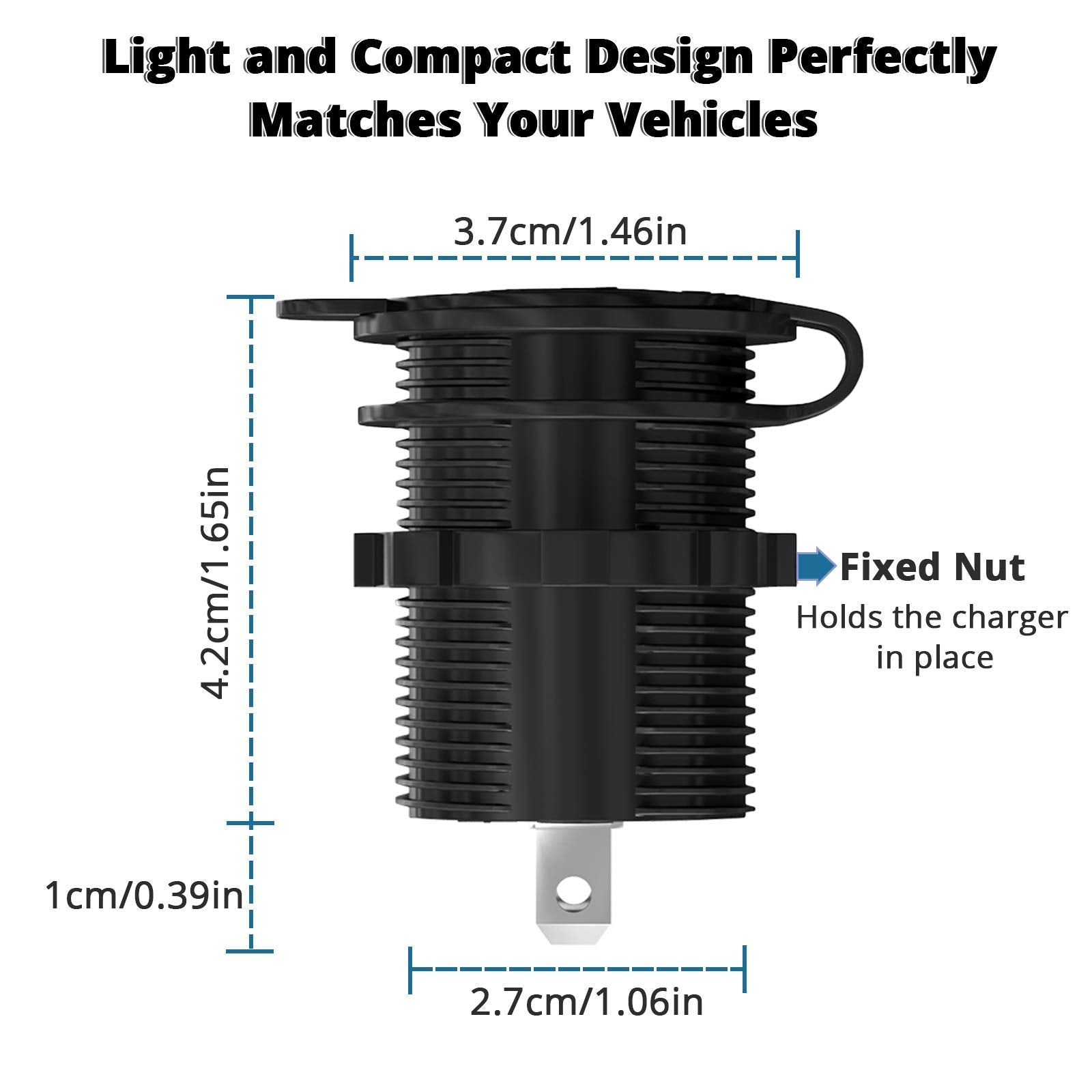 Qidoe universal 12V-24V socket fits cars, boats, motorcycles.