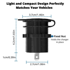 Qidoe universal 12V-24V socket fits cars, boats, motorcycles.