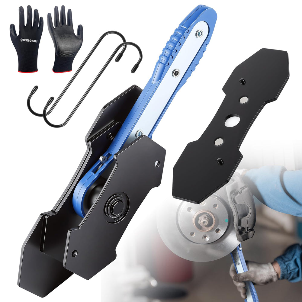 QIFEIOSHI brake caliper tool with 360° ratchet enables smooth one-handed piston compression.
