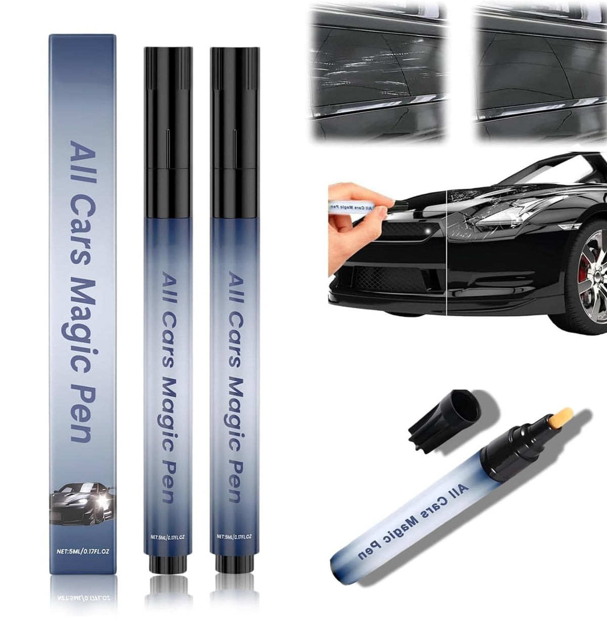 Qifflilk scratch remover pen in package ready for quick vehicle touch-ups.